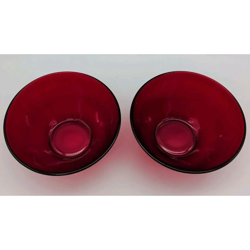 2 Ruby Red Arcoroc Desert Cereal Bowls  France Christmas Holiday Small